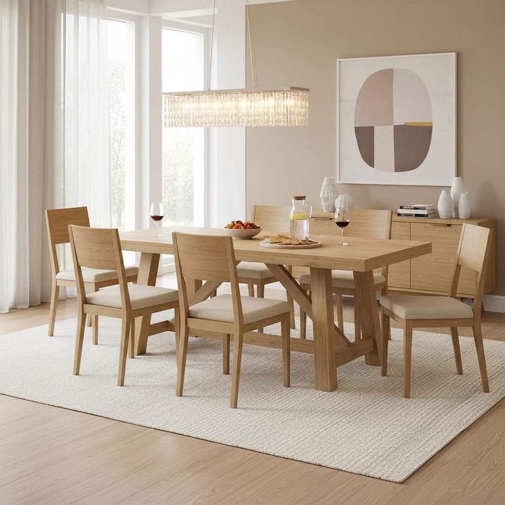 Light Wood Dining Table with Modern Farmhouse Design and Sturdy Build