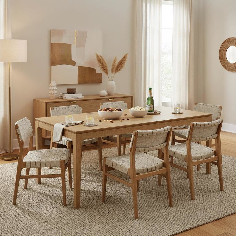 Rectangular Light Oak Dining Table Modern Design Single Piece Wood