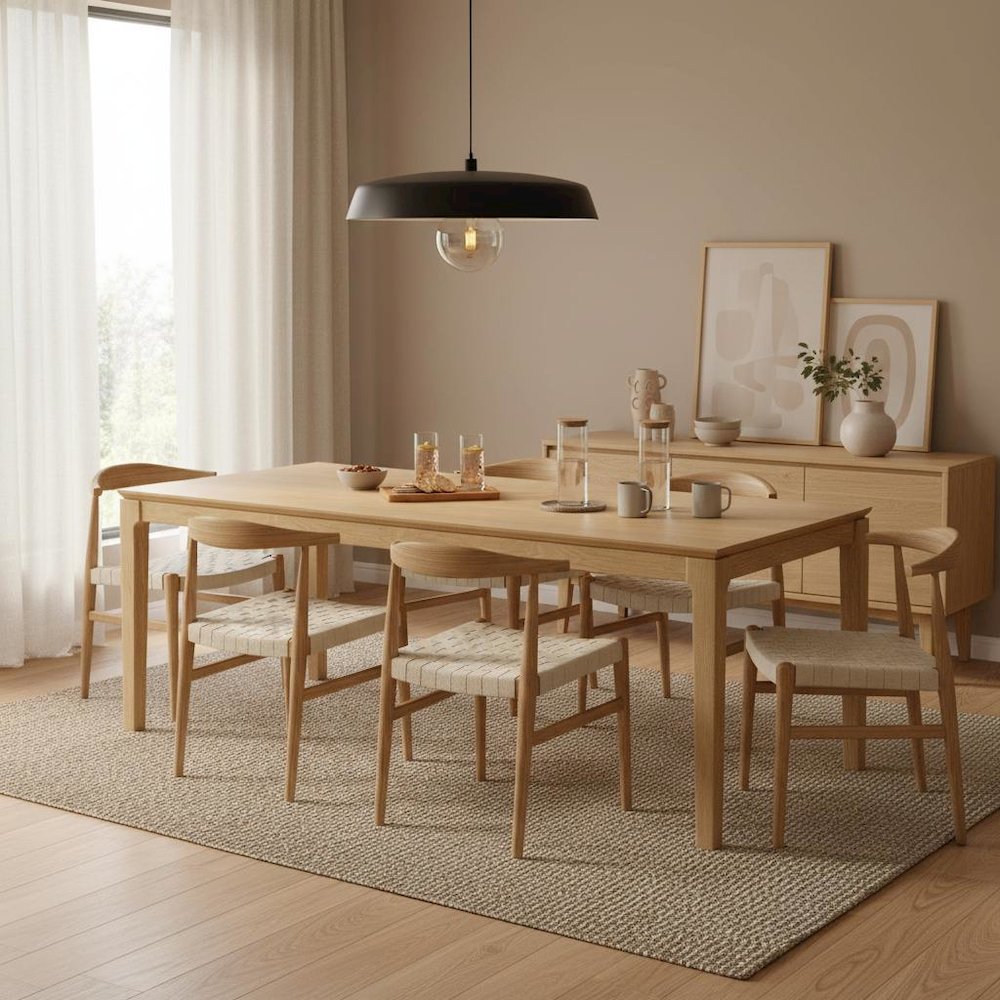Rectangular Light Oak Extension Dining Table with Adjustable Height