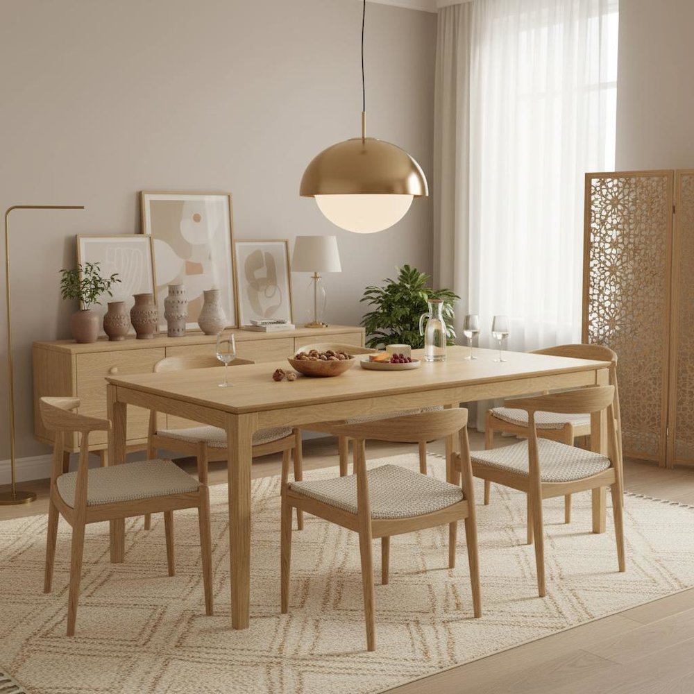 Rectangular Light Oak Extension Dining Table with Adjustable Height