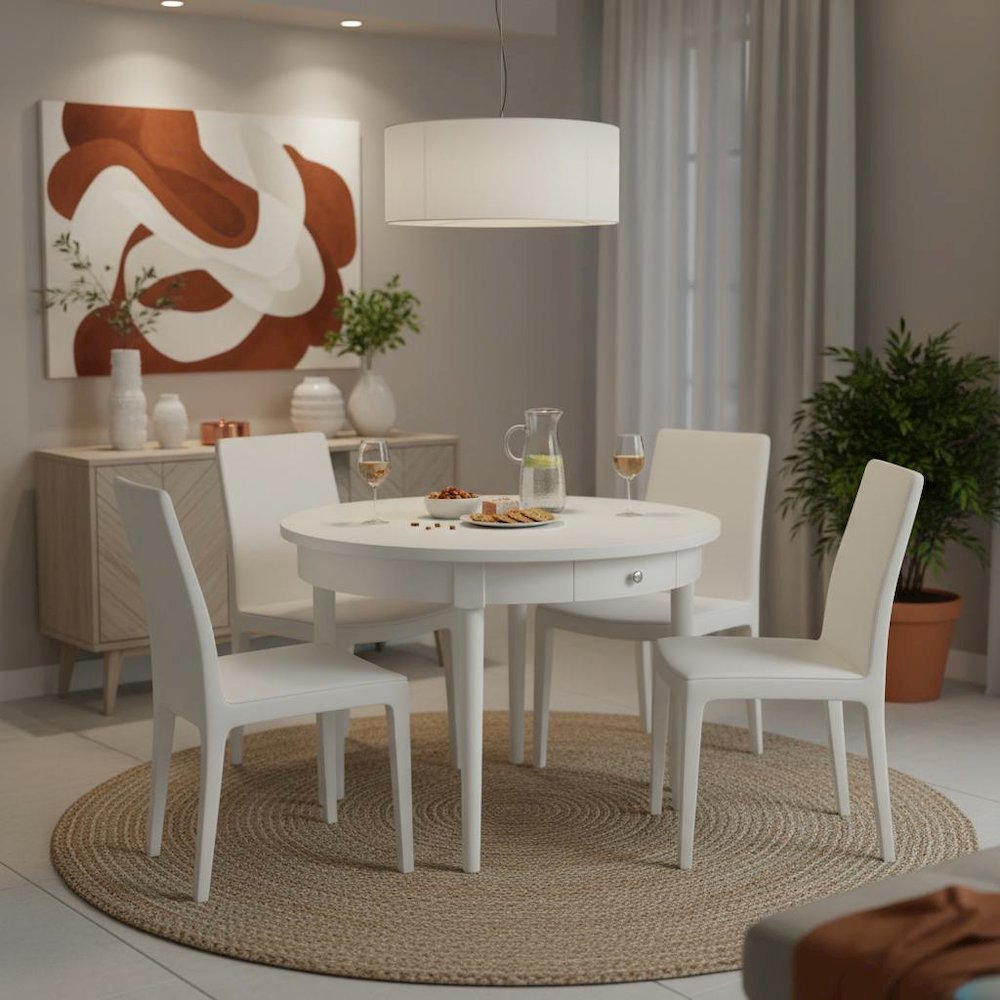 Round Dining Table with Modern Farmhouse Design and Drawer