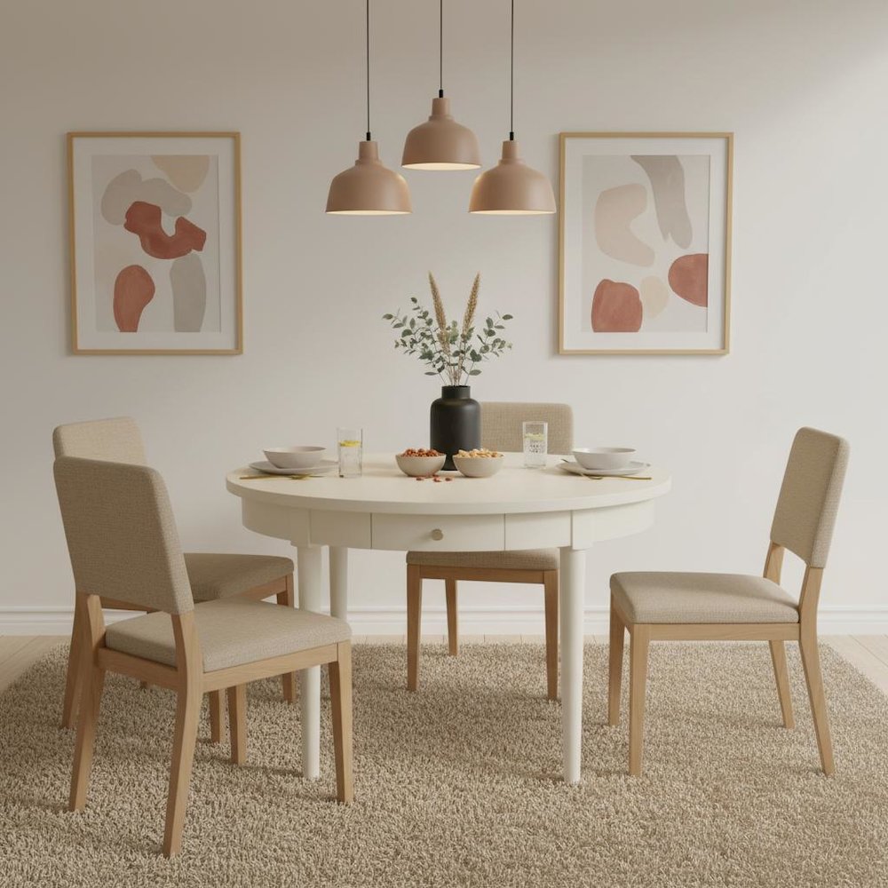 Round Dining Table with Modern Farmhouse Design and Drawer