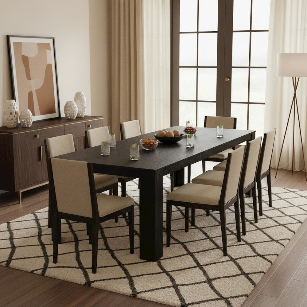 Extension Dining Table Black Adjustable Height with Sturdy Legs