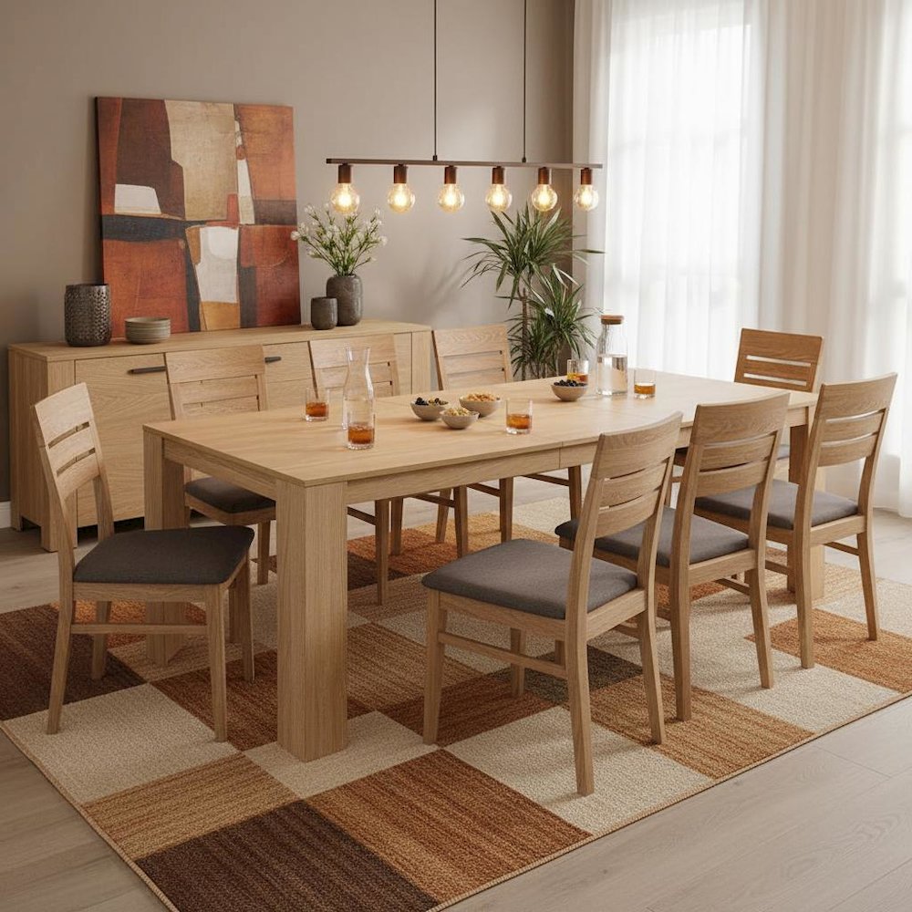Light Wood Extension Dining Table with Adjustable Height and Transitional Design