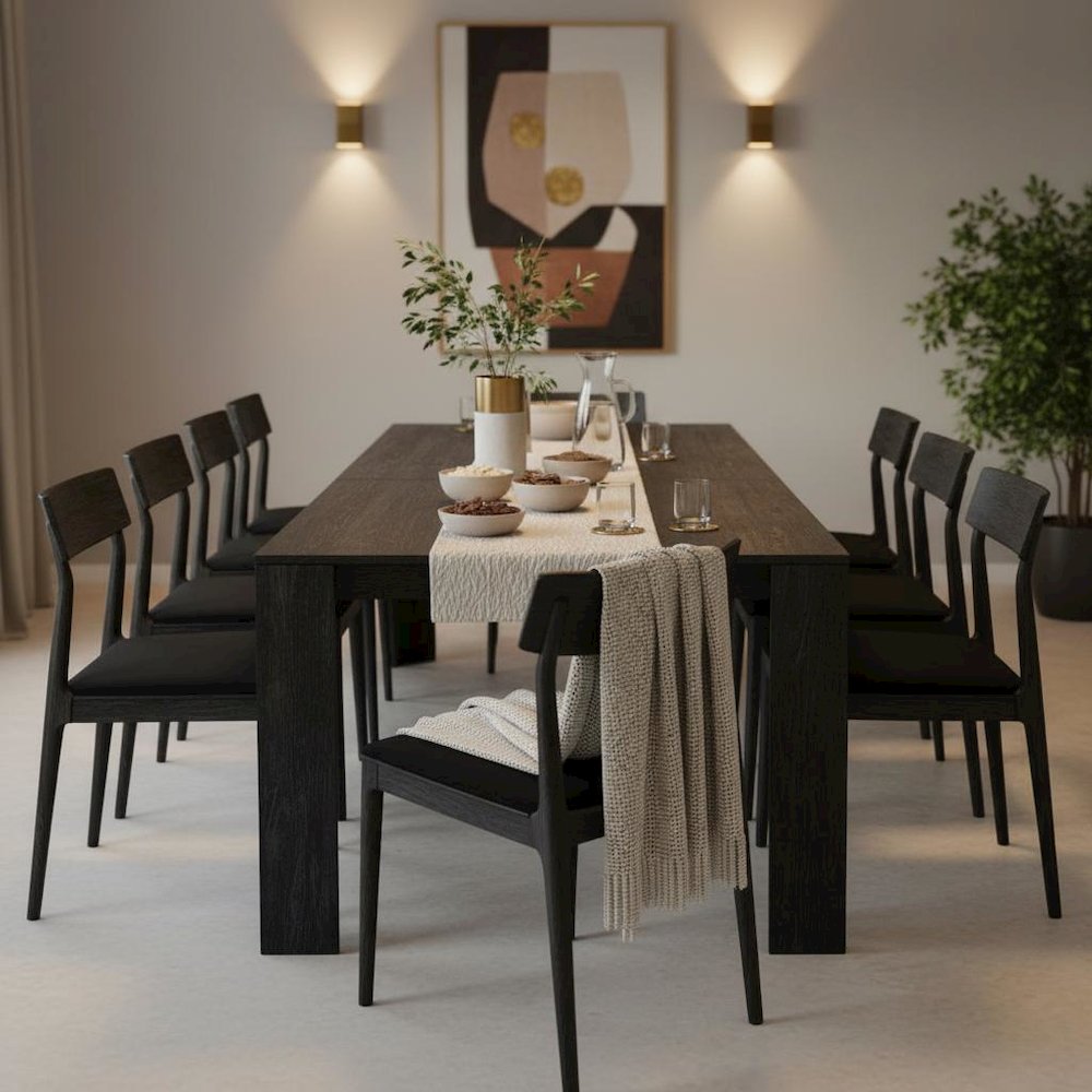 Extension Dining Table Black Adjustable Height with Sturdy Legs