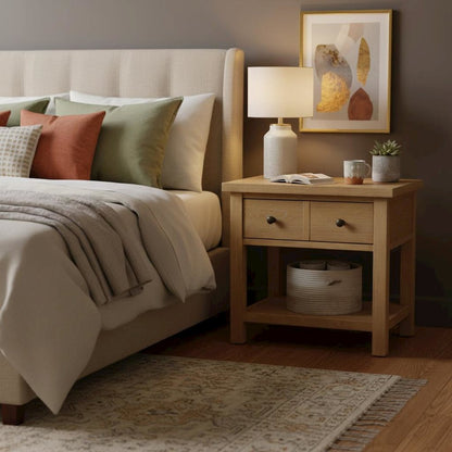 White One Drawer Nightstand with Rubberwood Solids and Oak Veneer