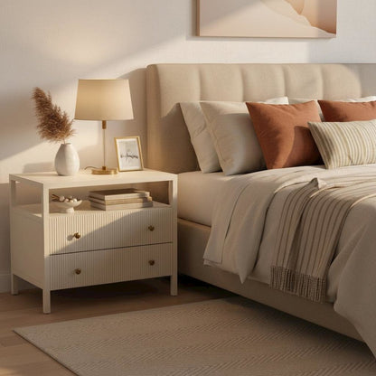 Nightstand with Drawer Rubberwood Solids and Oak Veneer Modern Farmhouse Design
