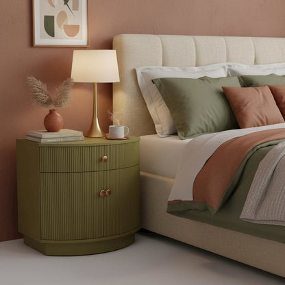 Nightstand Modern Contemporary Rubberwood with Oak Veneer Drawer and Shelf