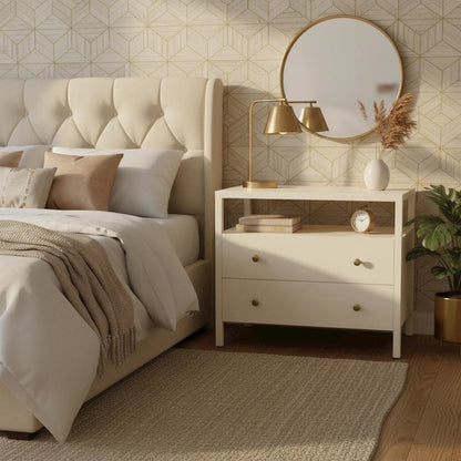 Nightstand with Drawer Modern Farmhouse Rubberwood and Oak Veneer