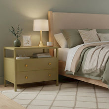 Modern Farmhouse Nightstand with Drawer Rubberwood Solids Oak Veneer