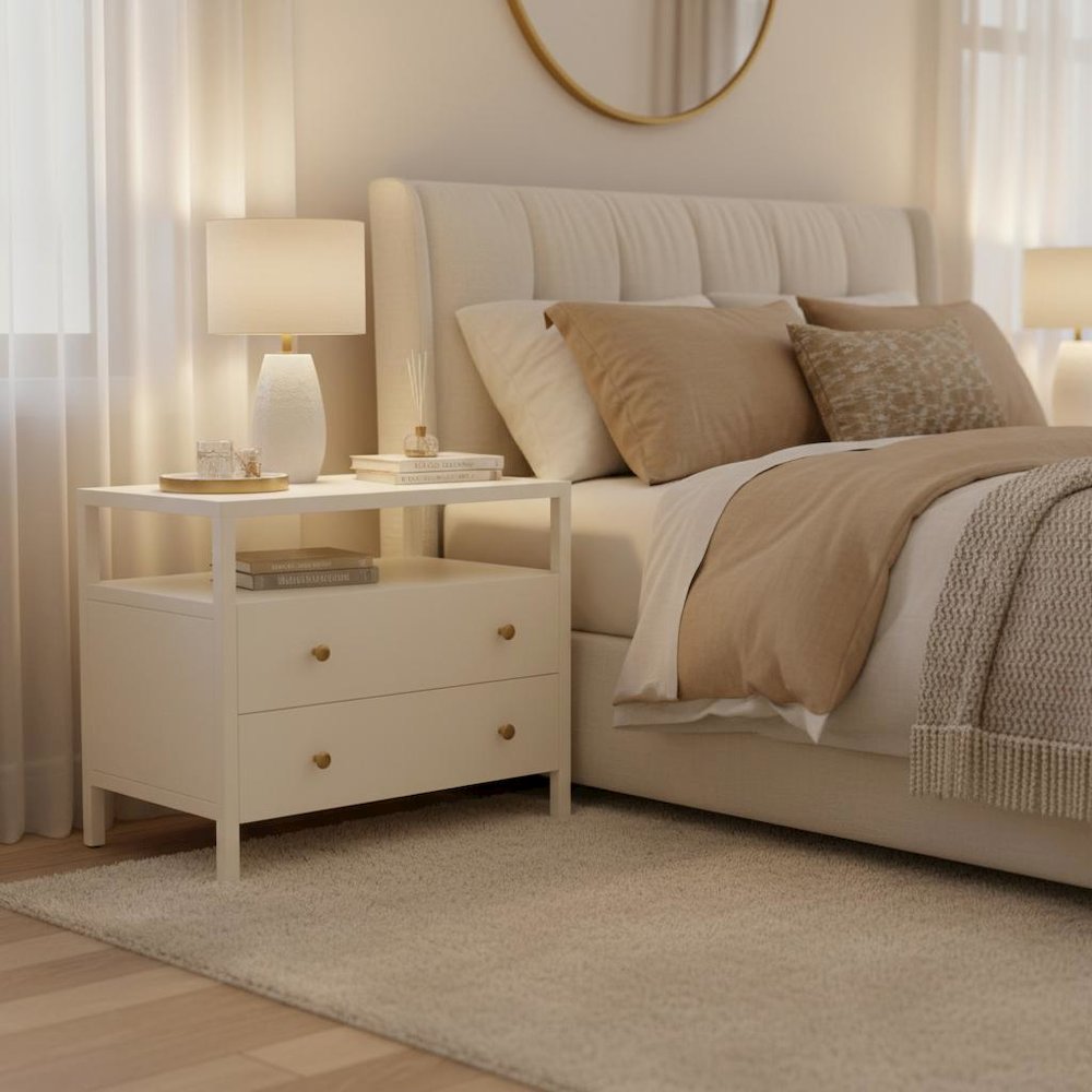 Nightstand with Drawer Modern Farmhouse Rubberwood and Oak Veneer