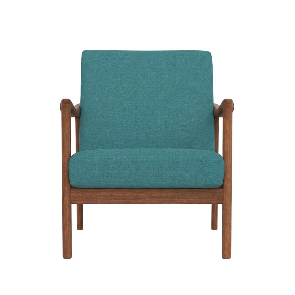 Solid Rubberwood Lounge Chair, Transitional Accent Chair, Medium Brown-Turquoise