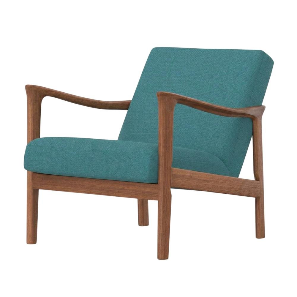 Solid Rubberwood Lounge Chair, Transitional Accent Chair, Medium Brown-Turquoise