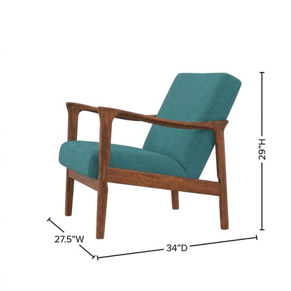 Solid Rubberwood Lounge Chair, Transitional Accent Chair, Medium Brown-Turquoise