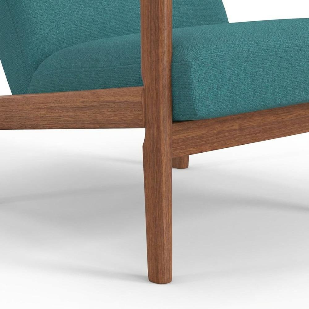 Solid Rubberwood Lounge Chair, Transitional Accent Chair, Medium Brown-Turquoise