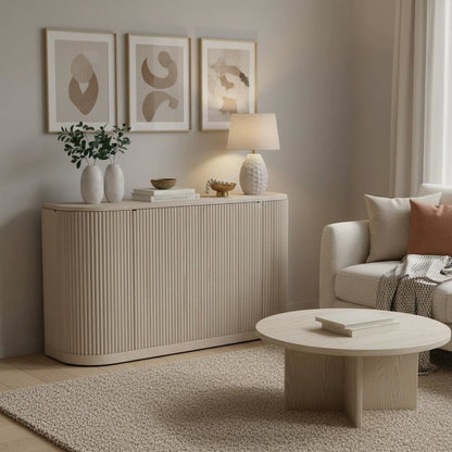 White Wash Sideboard with Drawers Modern Design Single Piece Storage