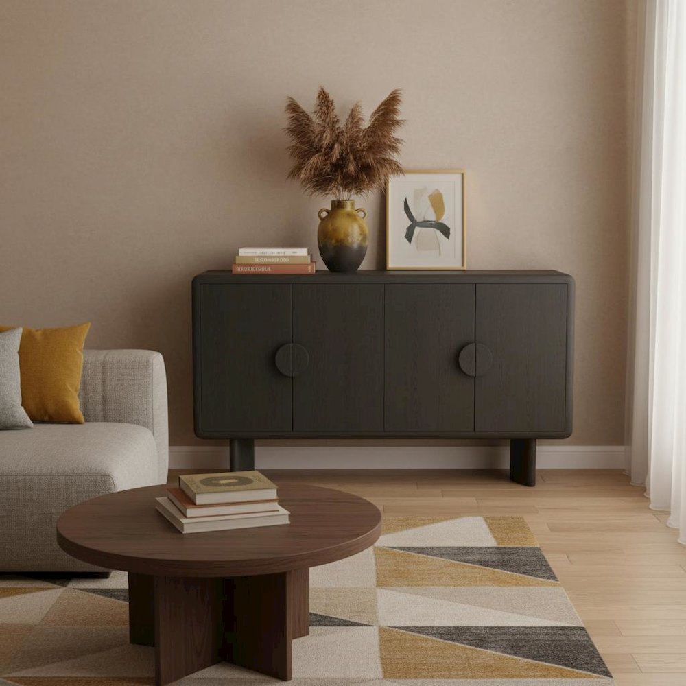 Black Modern Sideboard with Spacious Storage and Sleek Minimalist Design