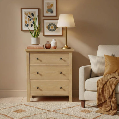Three Drawer Small Chest with Modern Farmhouse Design and Sturdy Build