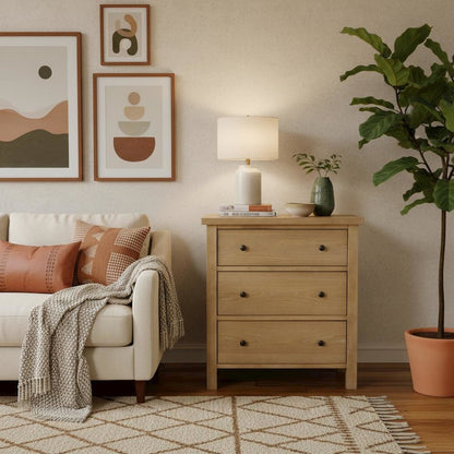 Three Drawer Small Chest with Modern Farmhouse Design and Sturdy Build