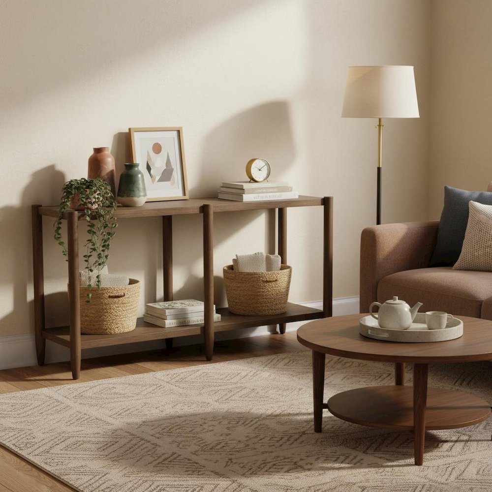 Walnut Console Table Modern Contemporary Design with Sturdy Construction