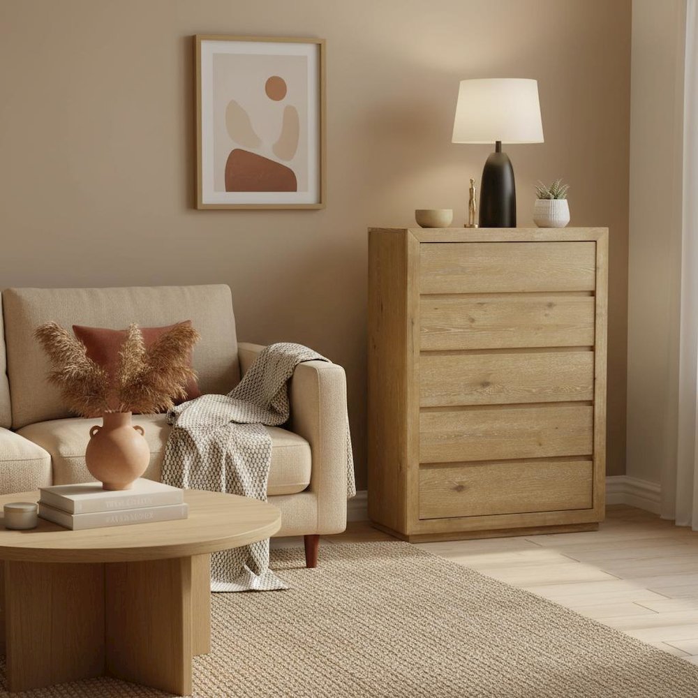 Five Drawer Chest White with Modern Farmhouse Design and Spacious Storage