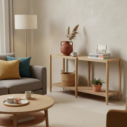 Light Wood Finish Console Table with Modern Contemporary Design and Stable Base