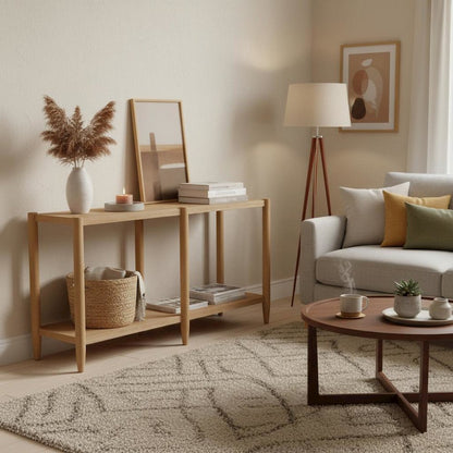 Light Wood Finish Console Table with Modern Contemporary Design and Stable Base