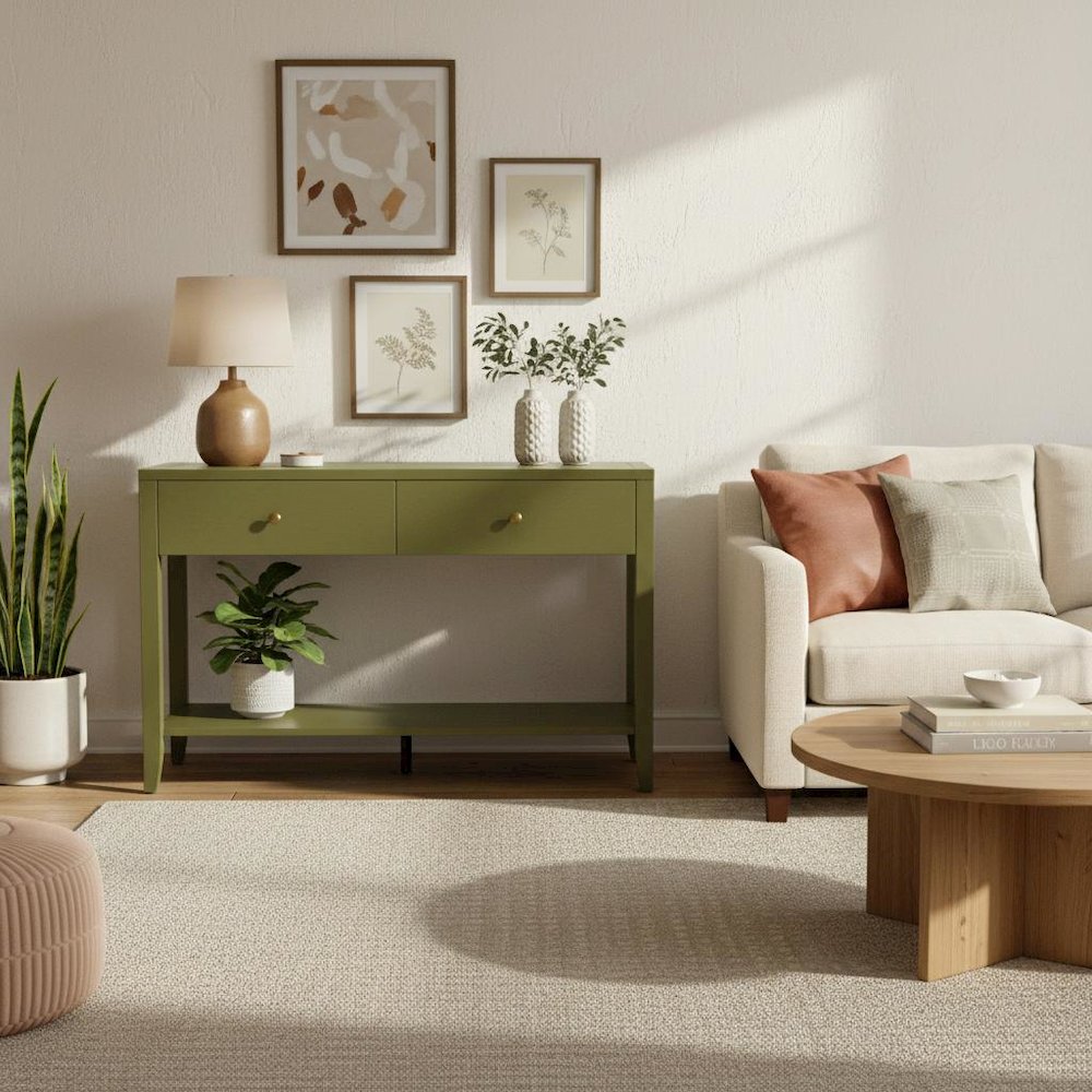 Console Table with Drawer Modern Farmhouse Style Single Piece