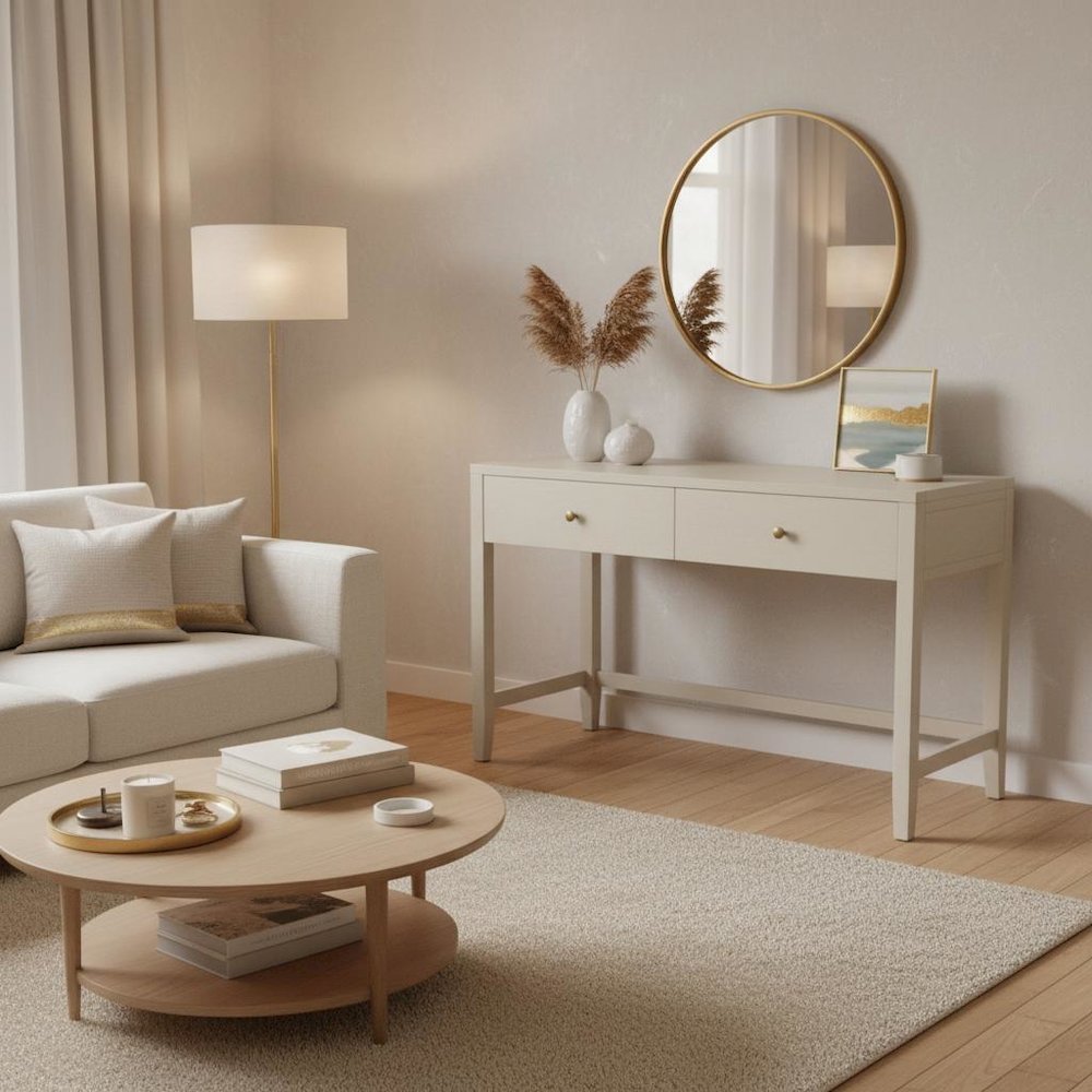 Writing Desk with Drawer Modern Farmhouse Style Solid Wood Surface