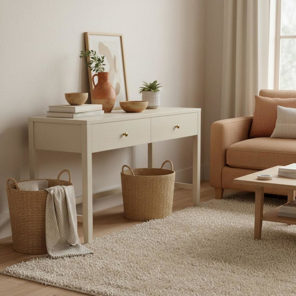 Writing Desk with Drawer Modern Farmhouse Style Solid Wood Surface