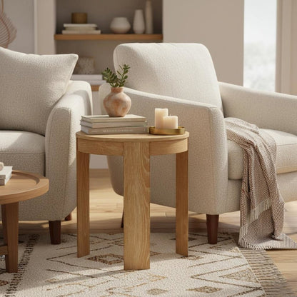 Round End Table, Light Wood Finish, Transitional Style, Single Piece