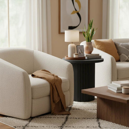 Black Round End Table with Modern Design and Thick Tabletop