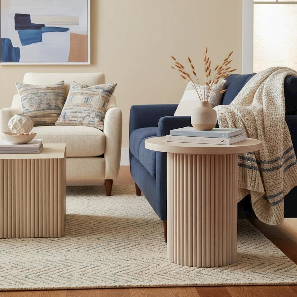 White Wash Round End Table with Modern Design and Sturdy Construction