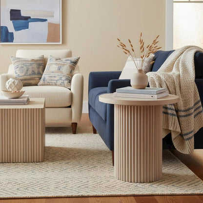 White Wash Round End Table with Modern Design and Sturdy Construction