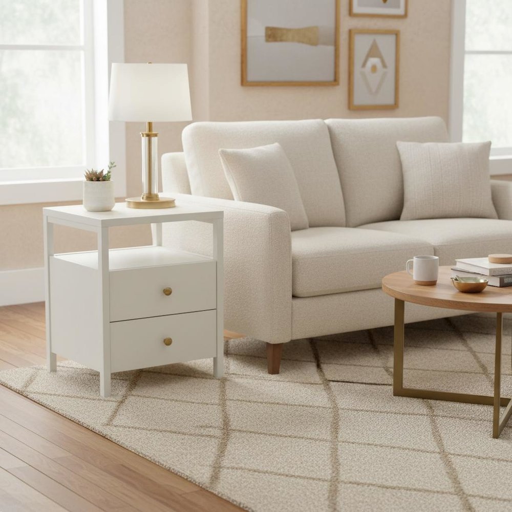 End Table with Drawer Modern Farmhouse Style Solid Wood Design