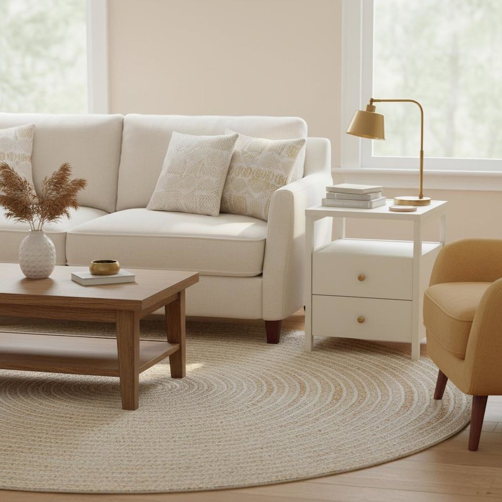 End Table with Drawer Modern Farmhouse Style Solid Wood Design