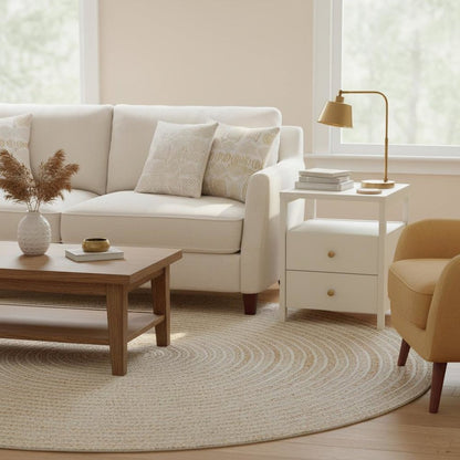 End Table with Drawer Modern Farmhouse Style Solid Wood Design