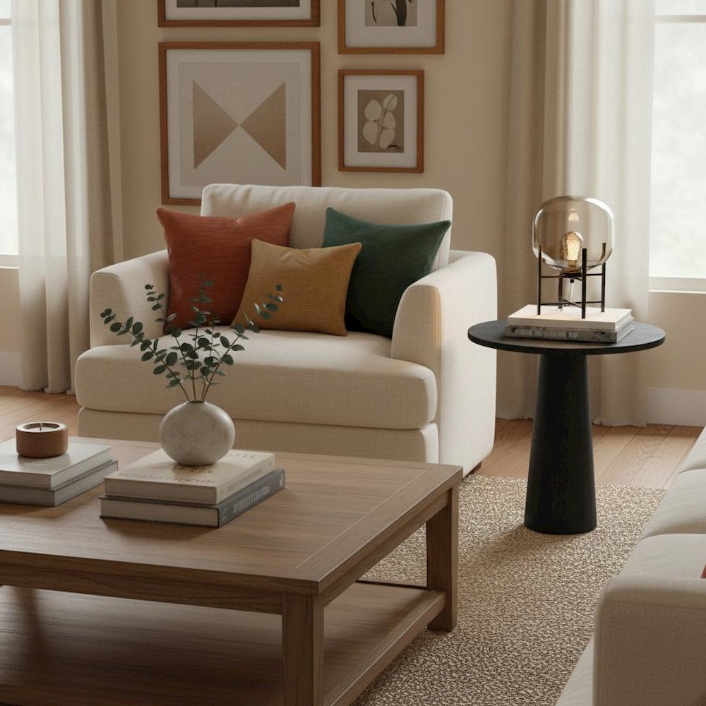 Black Modern End Table with Single Piece Design and Coffee Table Style