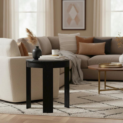 Black Round End Table with Transitional Design and Sturdy Construction