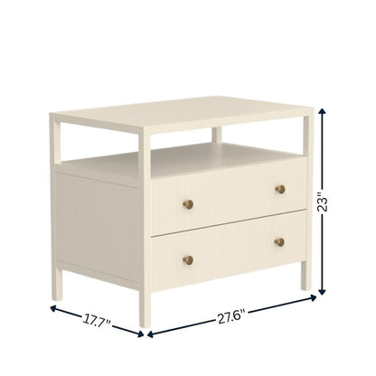 Nightstand with Drawer Rubberwood Solids and Oak Veneer Modern Farmhouse Design