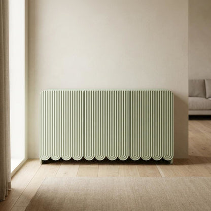 Scalloped And Fluted Storage Cabinet With Elegant Design In Neutral Finish