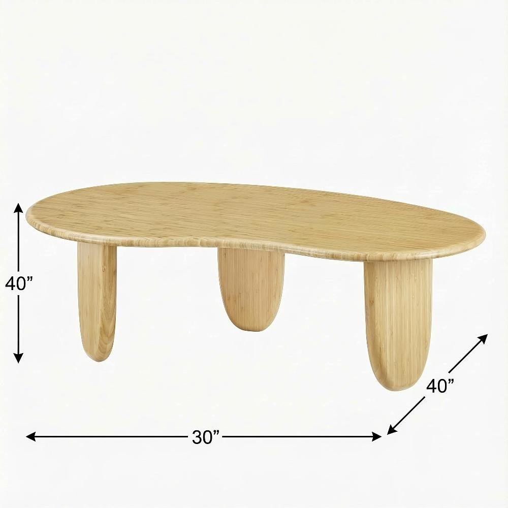 Beige Bamboo Coffee Table with Solid Moso Bamboo Construction Mid Century Design