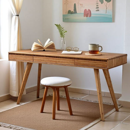 Solid Bamboo Desk in Caramel Finish – Wooden Desk with Three Drawers