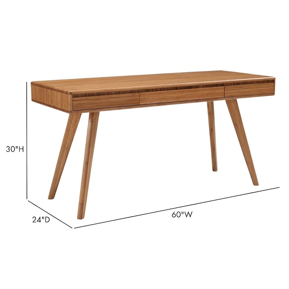 Solid Bamboo Desk in Caramel Finish – Wooden Desk with Three Drawers