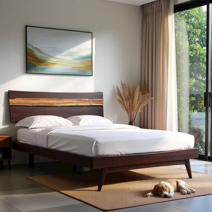 Bamboo Queen Platform Bed – Wooden Bed Frame Queen Size in Sable Finish