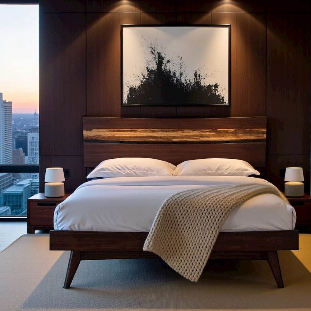 Bamboo Queen Platform Bed – Wooden Bed Frame Queen Size in Sable Finish