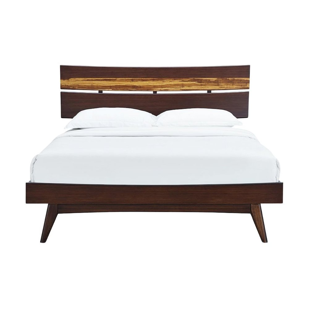 Bamboo Queen Platform Bed – Wooden Bed Frame Queen Size in Sable Finish