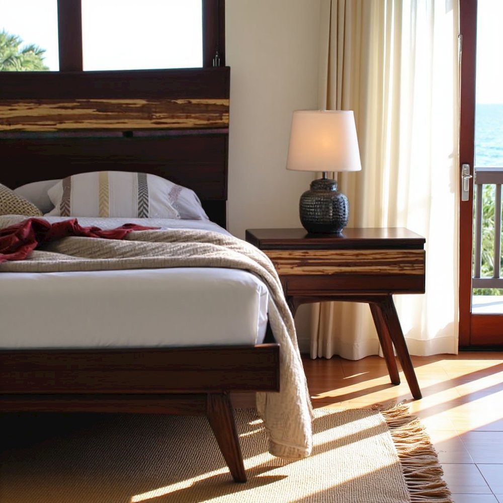 Solid Bamboo Bed Side Table – Wood Nightstand with 1 Drawer in Sable Finish