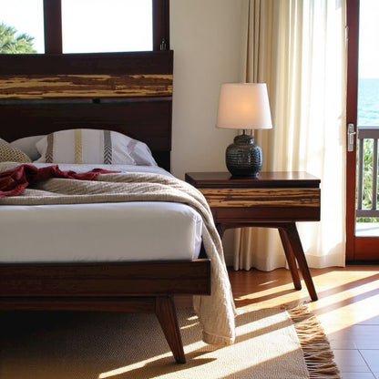 Solid Bamboo Bed Side Table – Wood Nightstand with 1 Drawer in Sable Finish