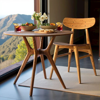 Brown Round Dining Table in Solid Bamboo – Wooden Kitchen Table